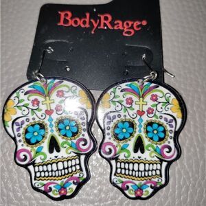 Halloween Skull Day of the Dead Dangle Earrings NWT by Body Rage